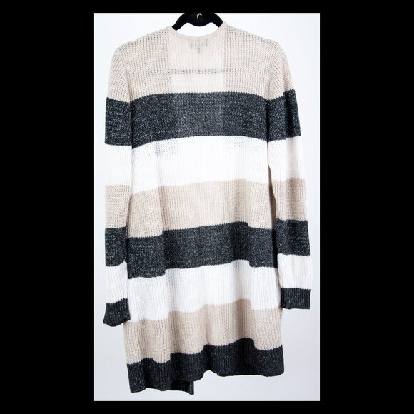 Fortune+Ivy Womens Beige Black White Stripe Long Open Cardigan Sweater XL EUC - Picture 2 of 2